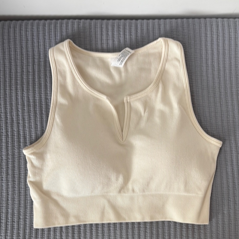 90 Degree By Reflex Cream Fitted Crop Tank Top